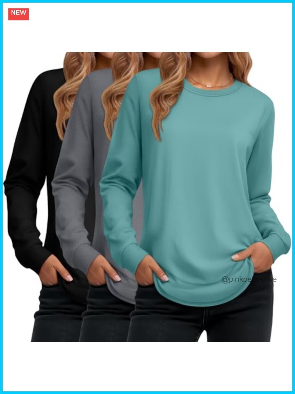 3 Pack Womens Long Sleeve Cotton Sweatshirts Loose Fit Tunic Tops Crewneck